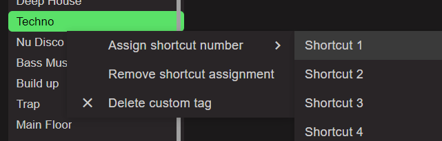 assign shortcut number