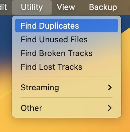 Find Duplicates utility menu