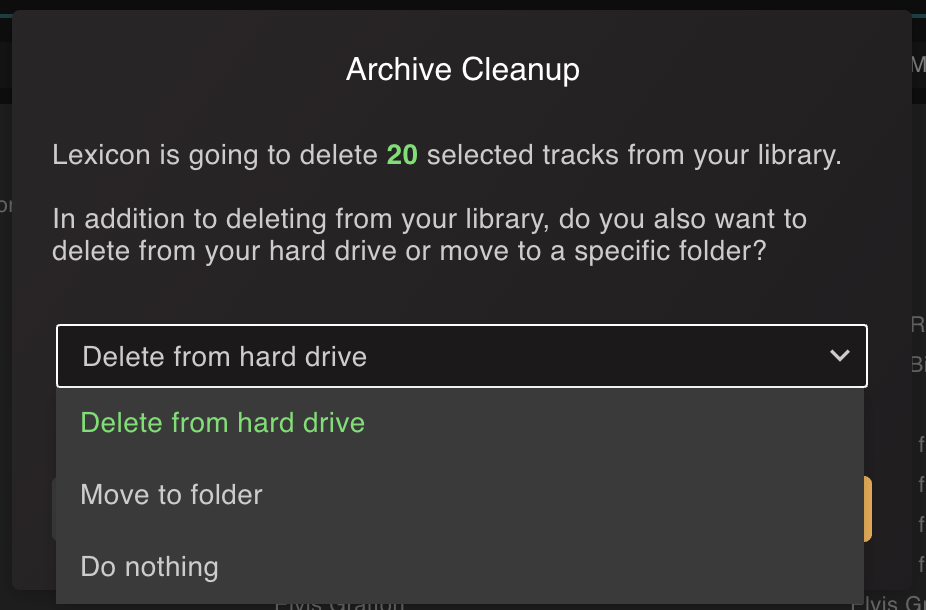 Cleanup selection