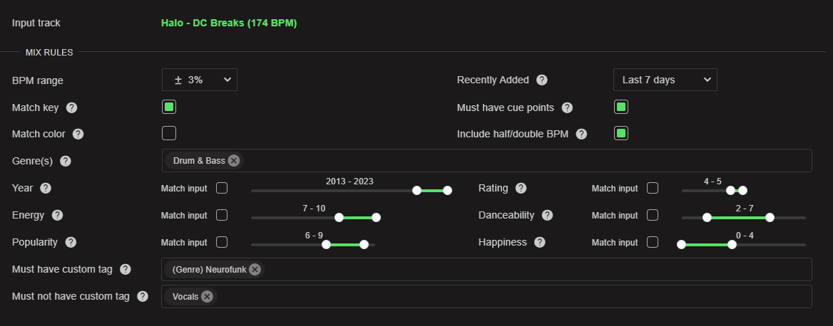 advanced mixable tracks settings