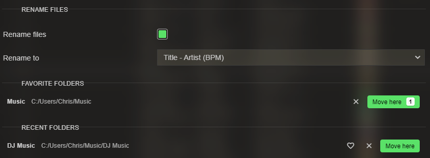 Move files popup